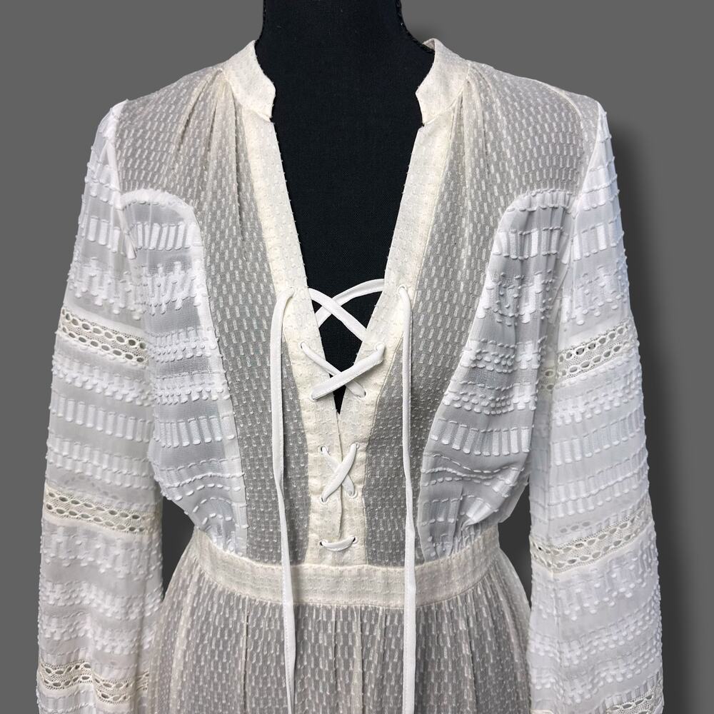 Karen Millen The Atelier Silk Lace Up Prairie Boho Cream Sheer Dress Sz 6 - Picture 10 of 10